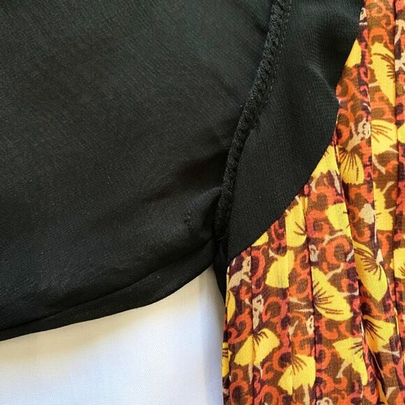 TED BAKER BARTA YELLOW ORANGE FLORAL BLACK SHEER CHIFFON PLEATED A-LINE DRESS - Picture 10 of 14